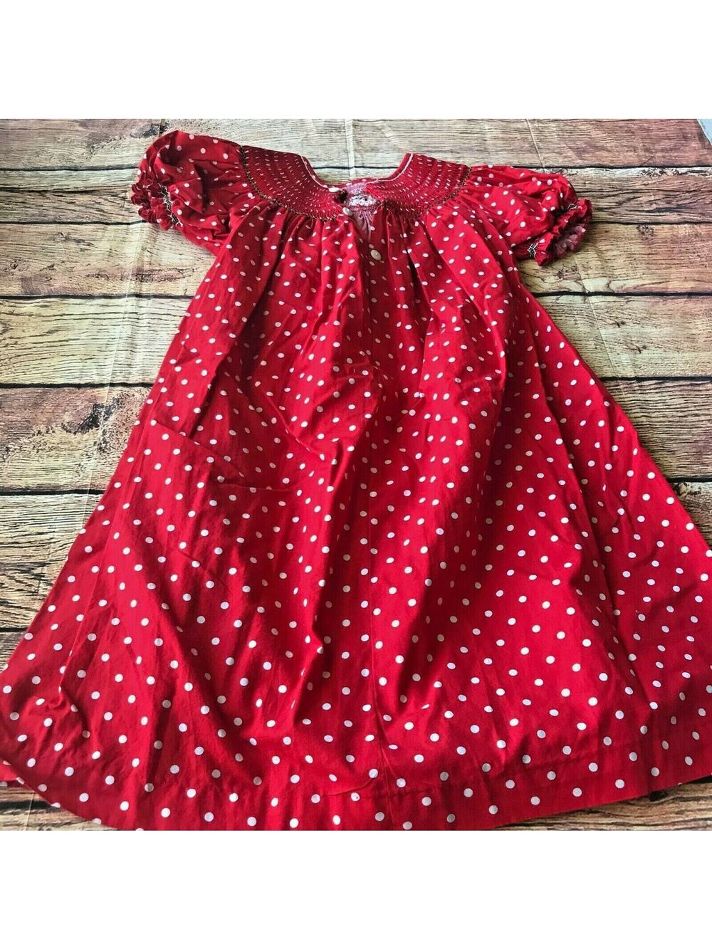Unbranded Girls Dress Button Chest Polka Dot Red Holiday Christmas
